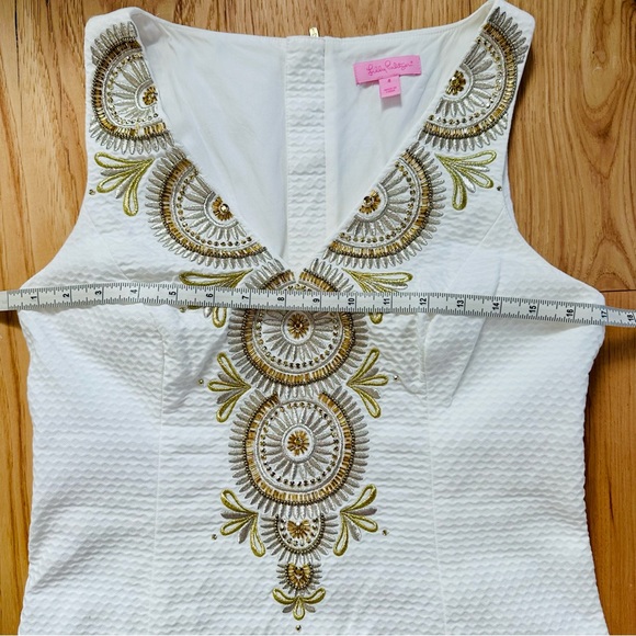 Lilly Pulitzer Gabby Shift Dress in Resort White w Gold embroidery sz 4-like new - Picture 8 of 16
